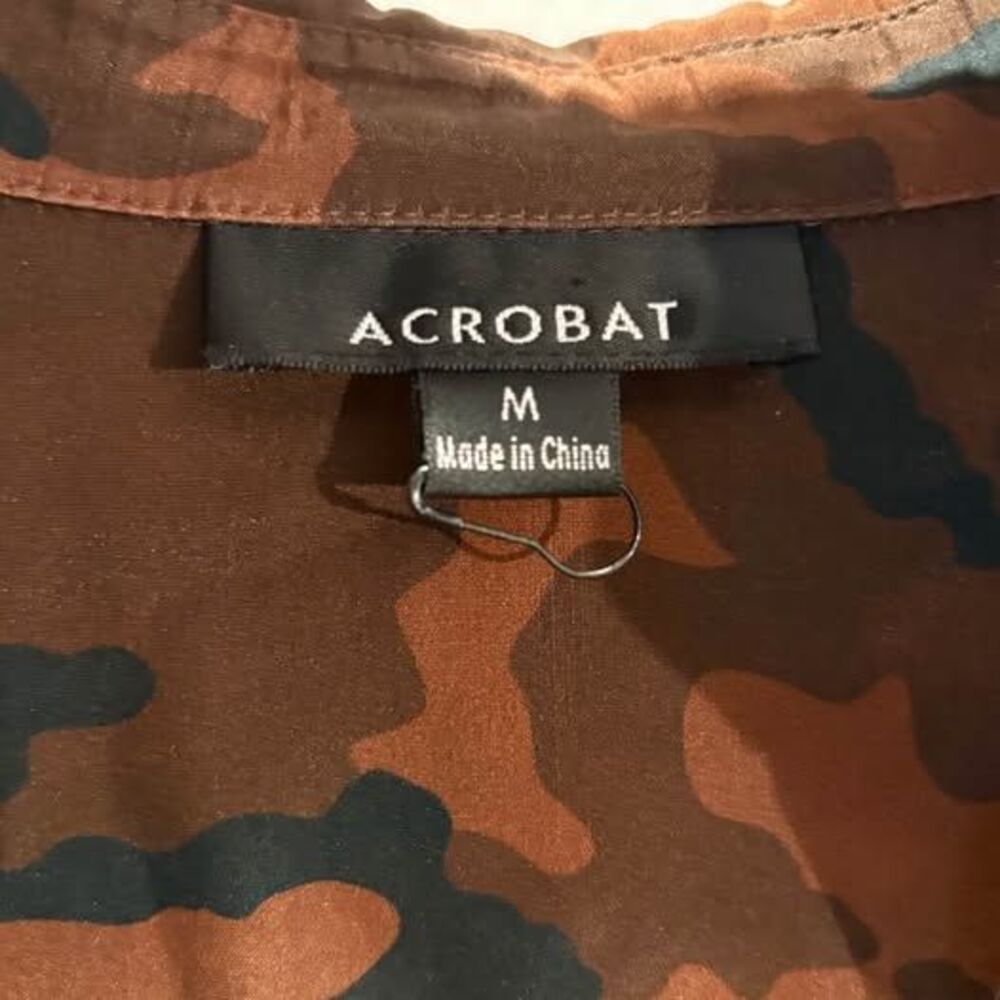 Acrobat 100% Silk Camouflage Button-Down Blouse - Size Medium